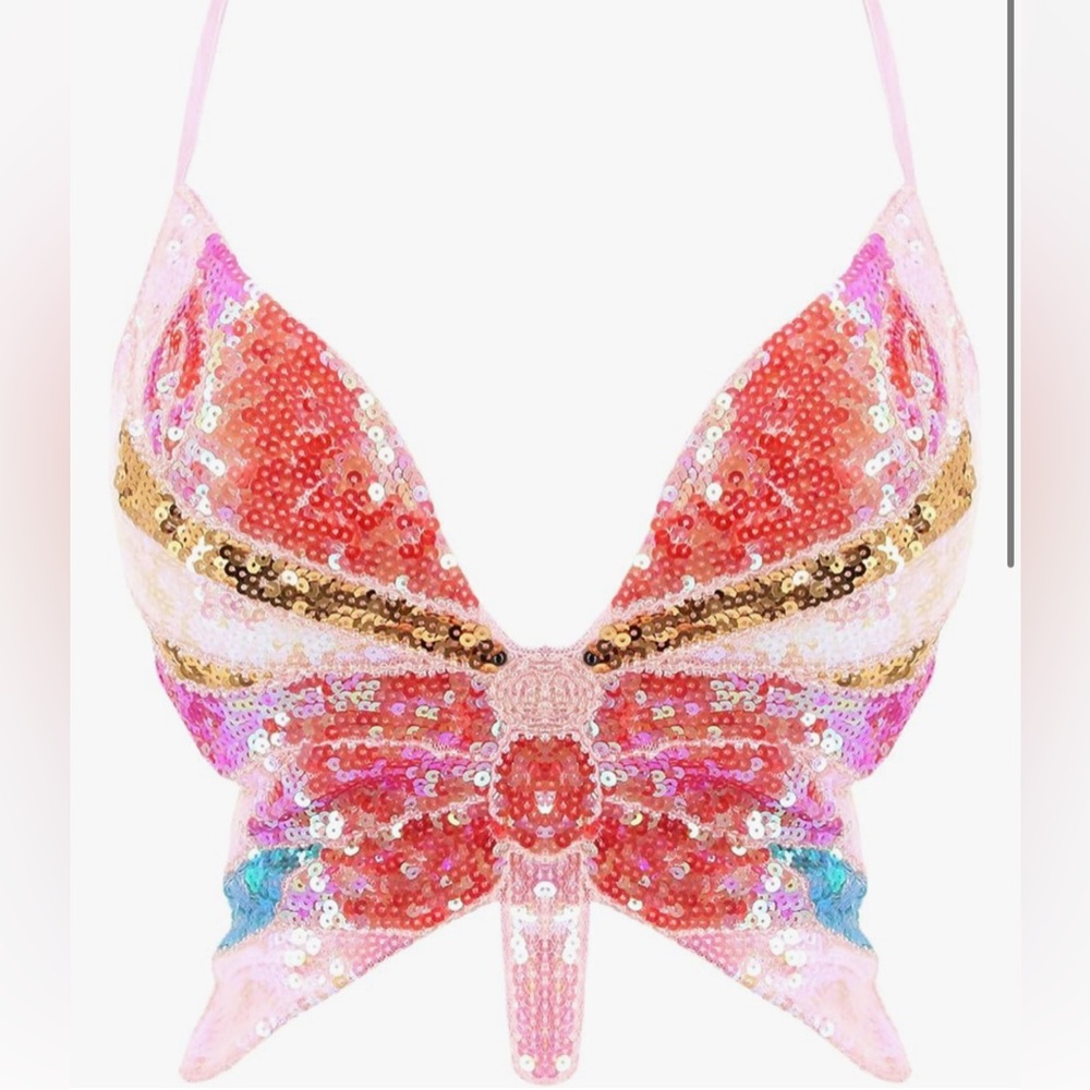 Sequin Butterfly Halter Top